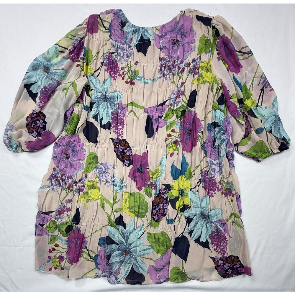 Trina Turk Floral Shift pleated Silvery Tunic Dress Sz XXL - Picture 8 of 11